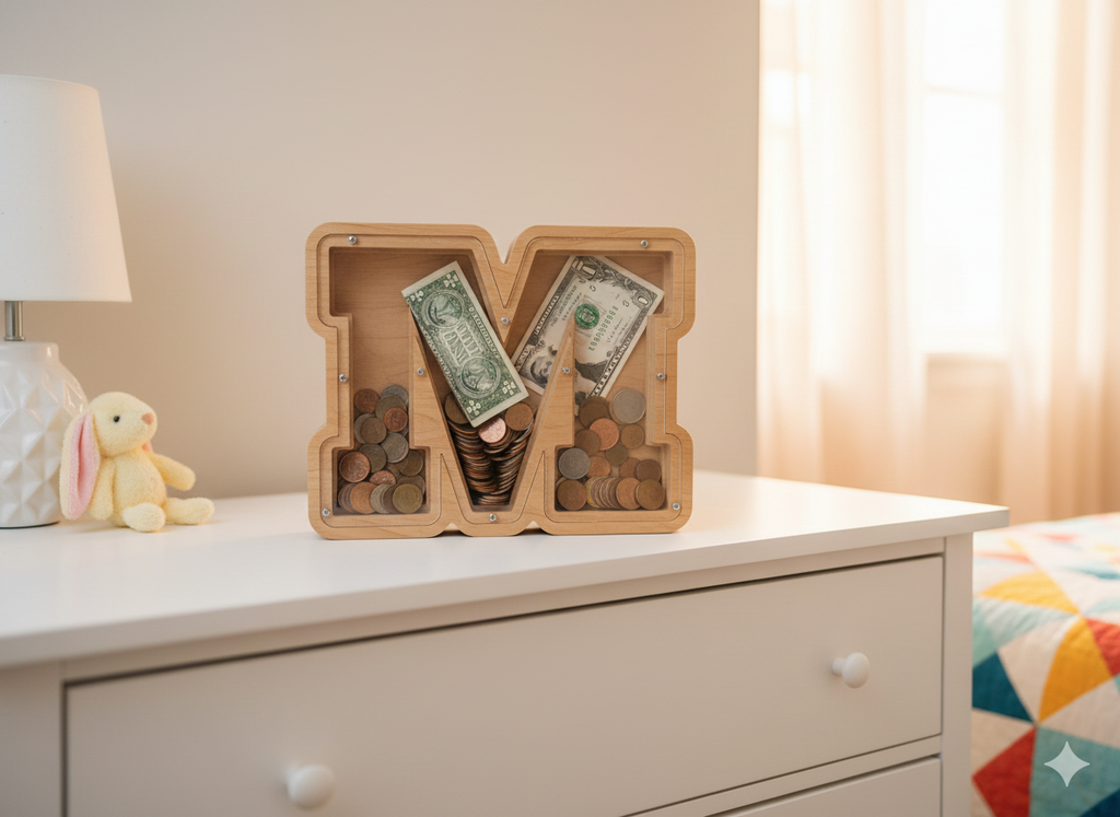 Personalized Wooden Initial Bank - Custom Letter Money Bank for Kids & Adults