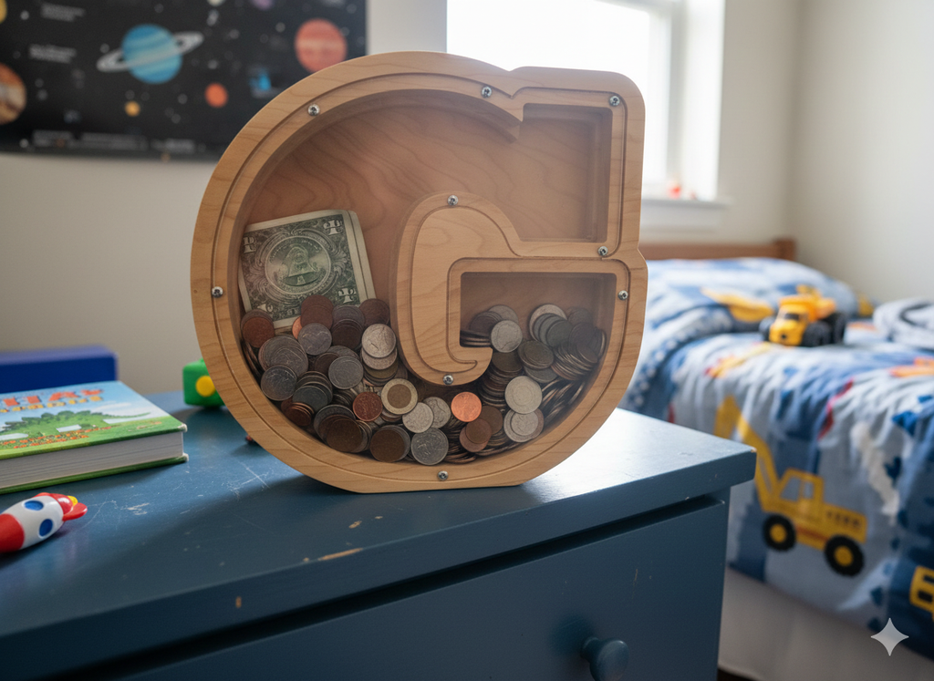 Personalized Wooden Initial Bank - Custom Letter Money Bank for Kids & Adults