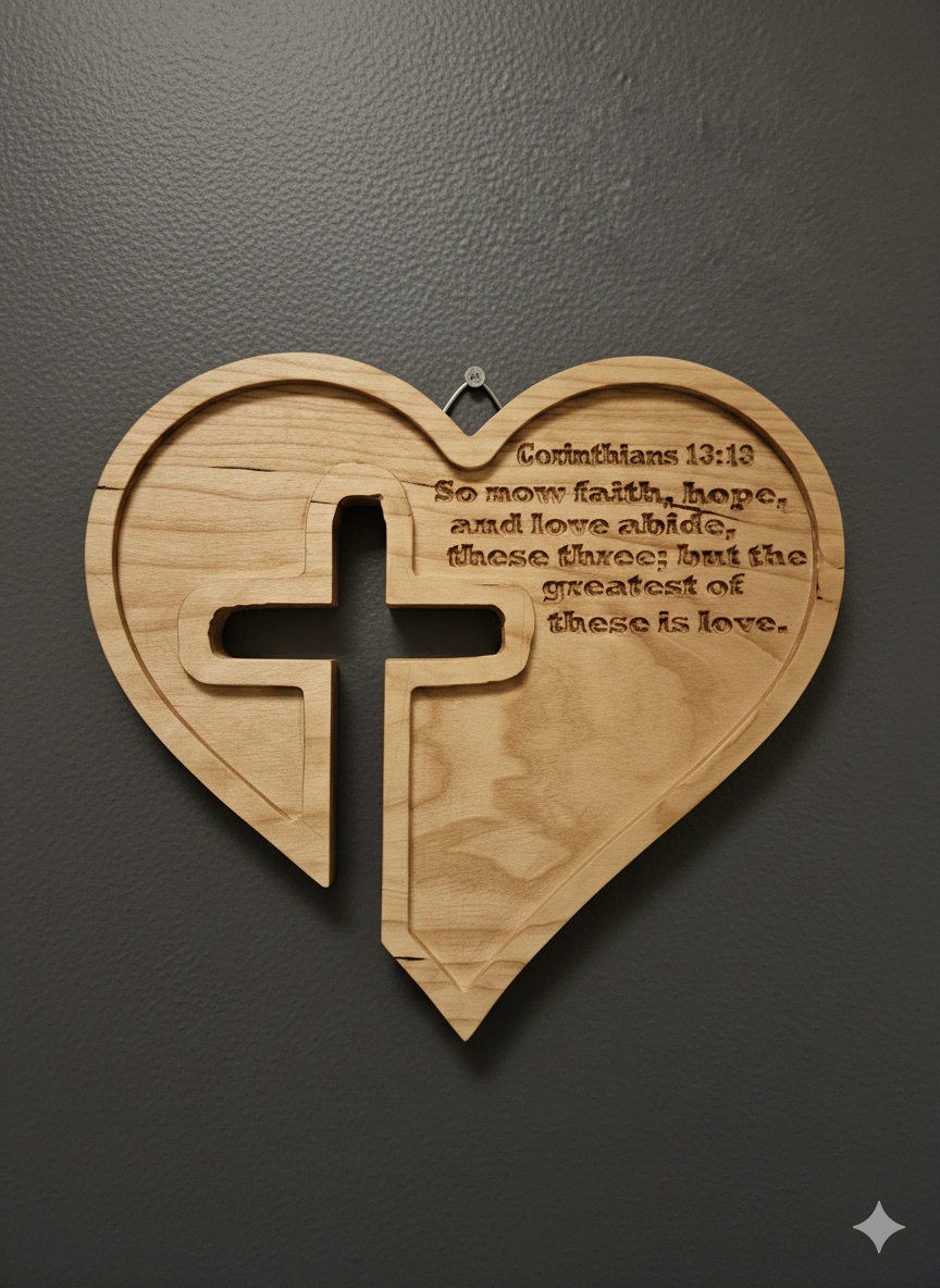 heart-shaped cross Bible verse wall sign