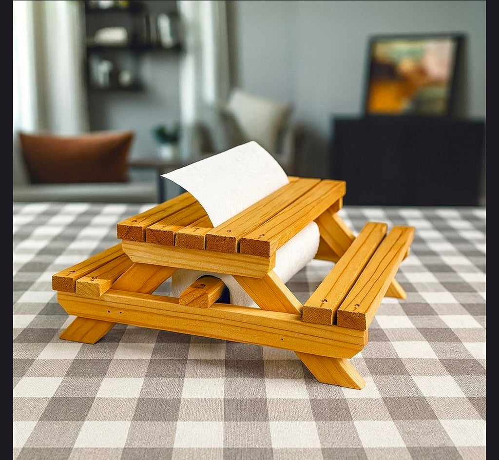 Mini condiment and paper towel picnic tables