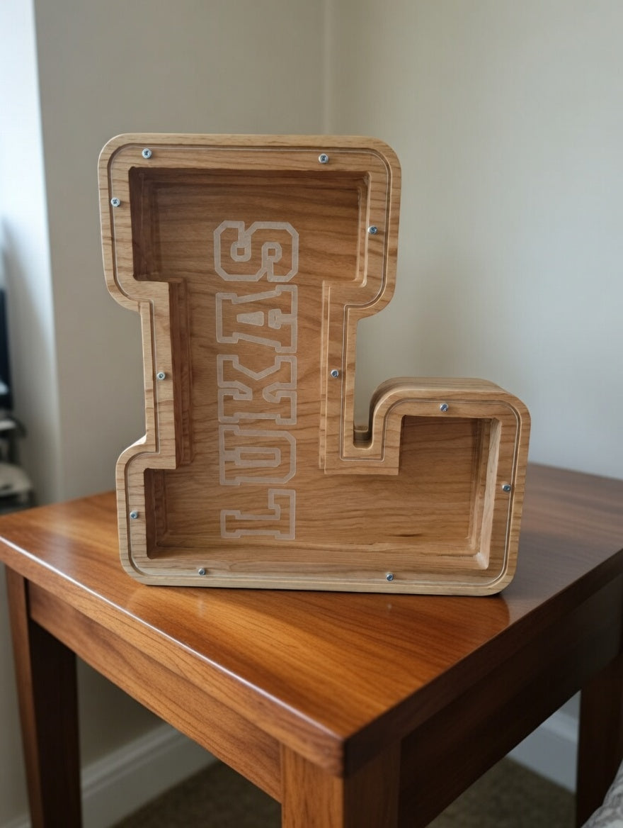 Personalized Wooden Initial Bank - Custom Letter Money Bank for Kids & Adults