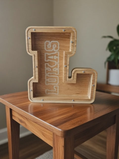 Personalized Wooden Initial Bank - Custom Letter Money Bank for Kids & Adults